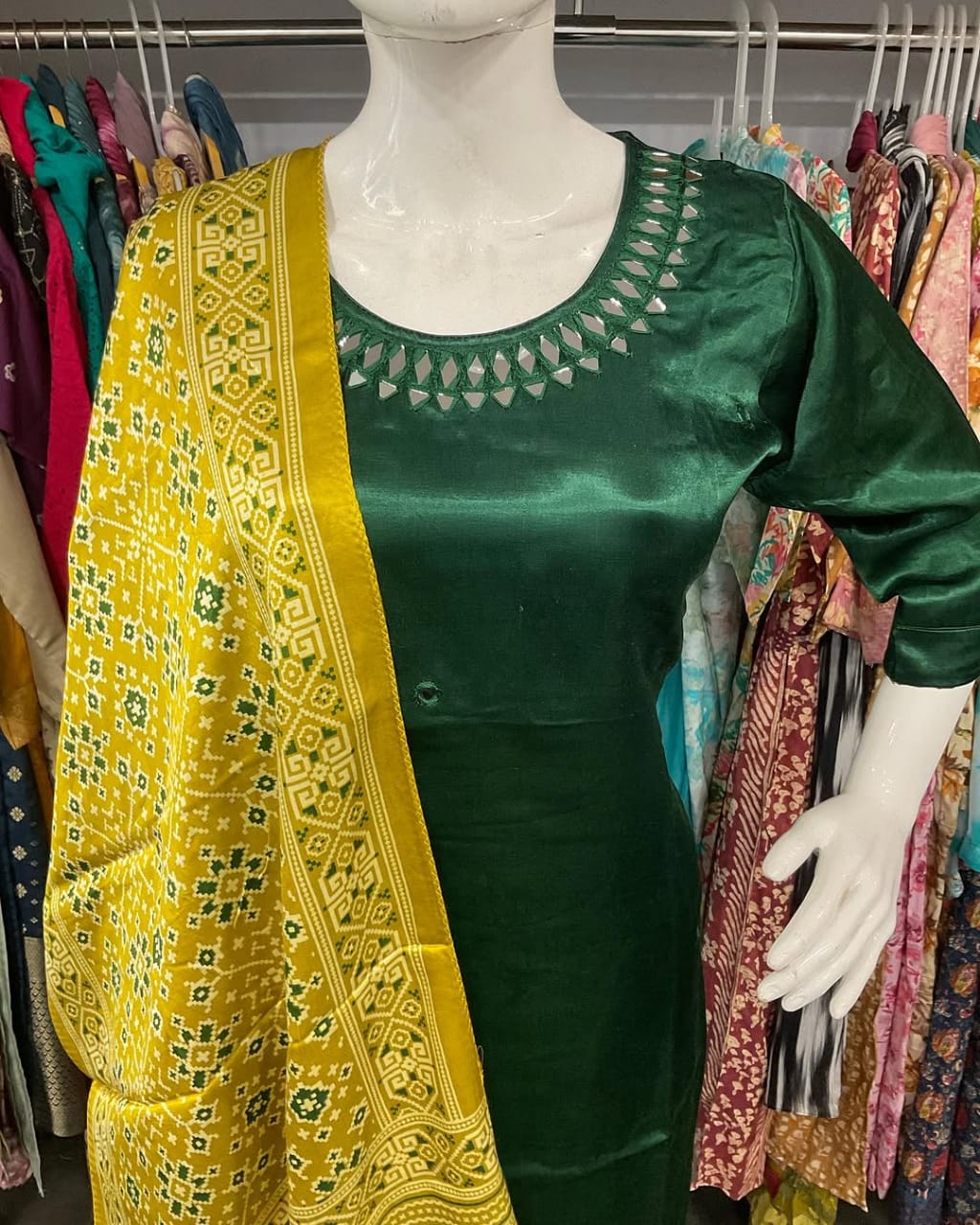 Bottle green kurti suit set