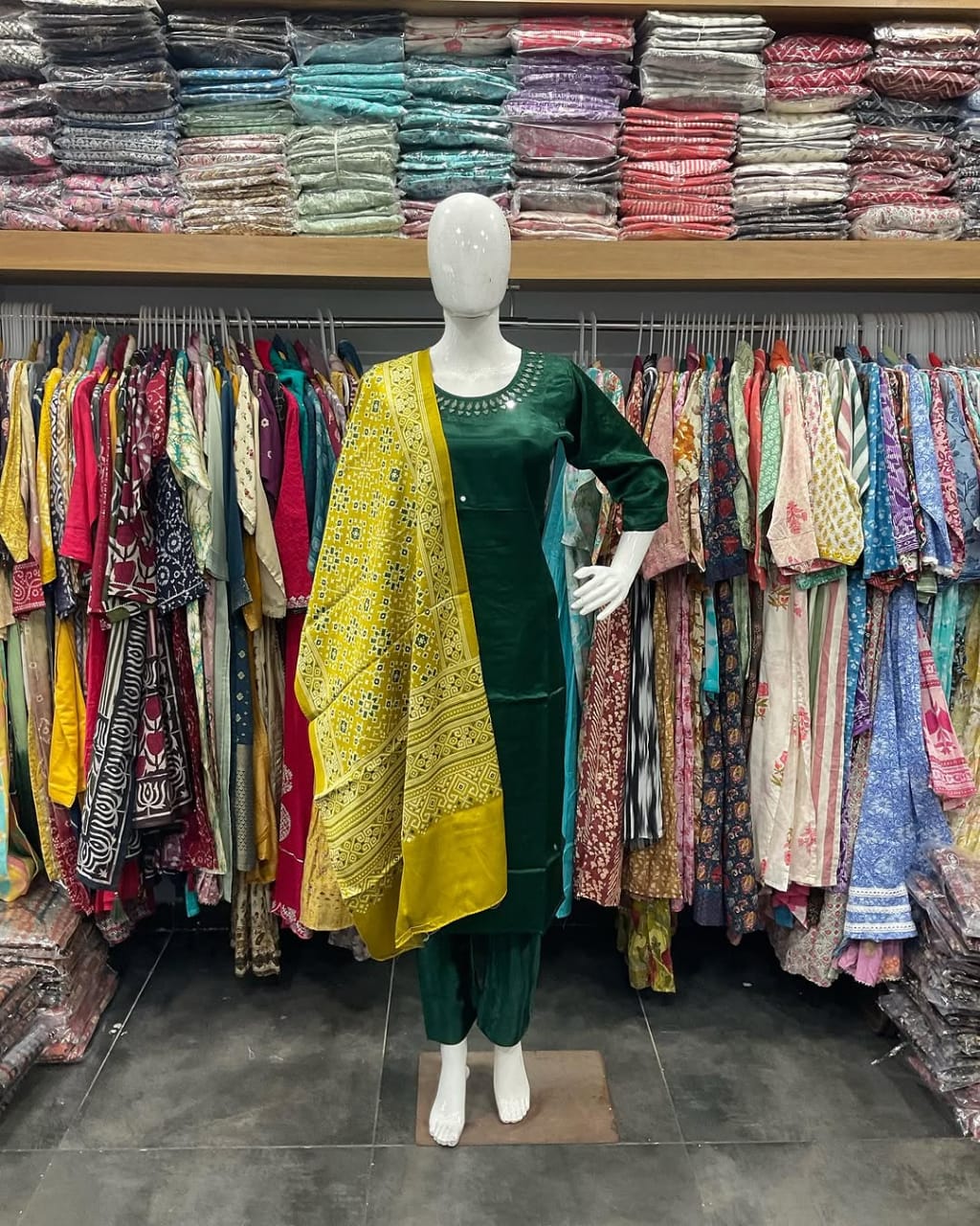 Bottle green kurti suit set