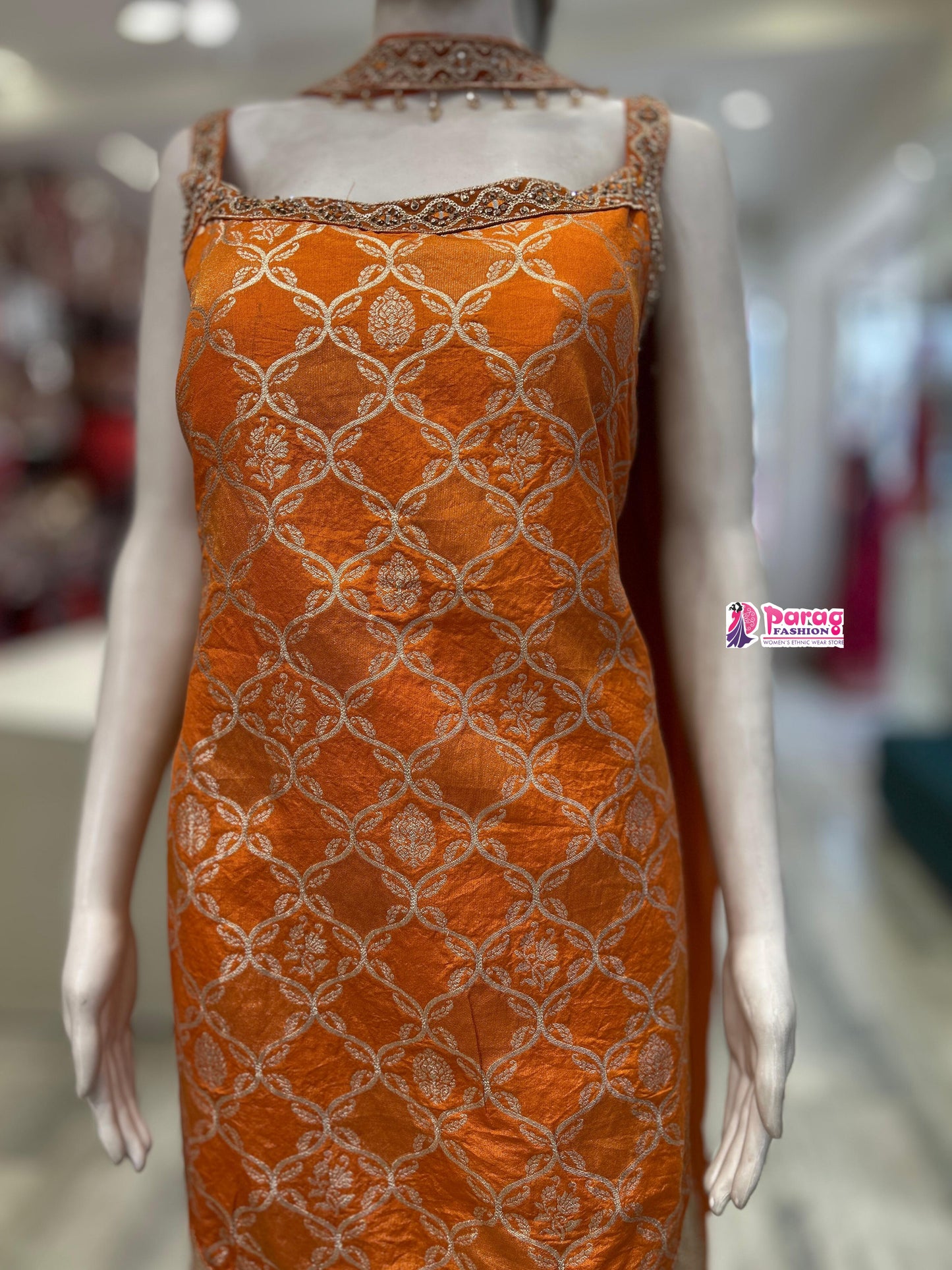 orange Banarasi short kurti-plazo set
