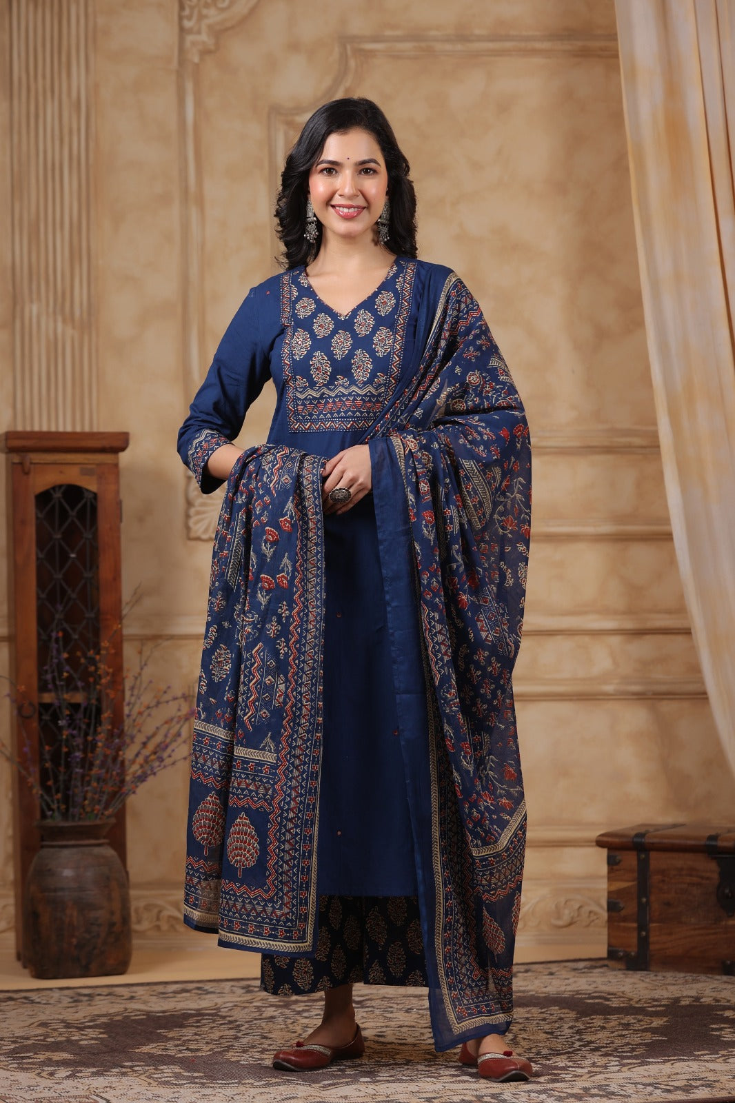 Blue Cotton Kurti Suit Set