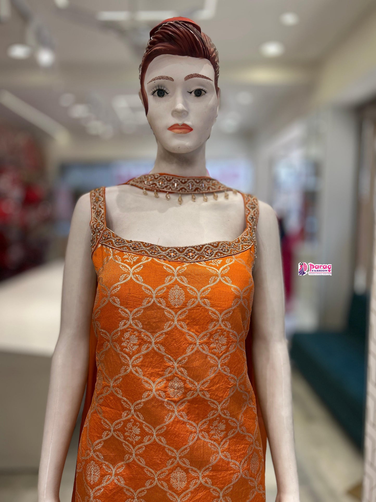 orange Banarasi short kurti-plazo set