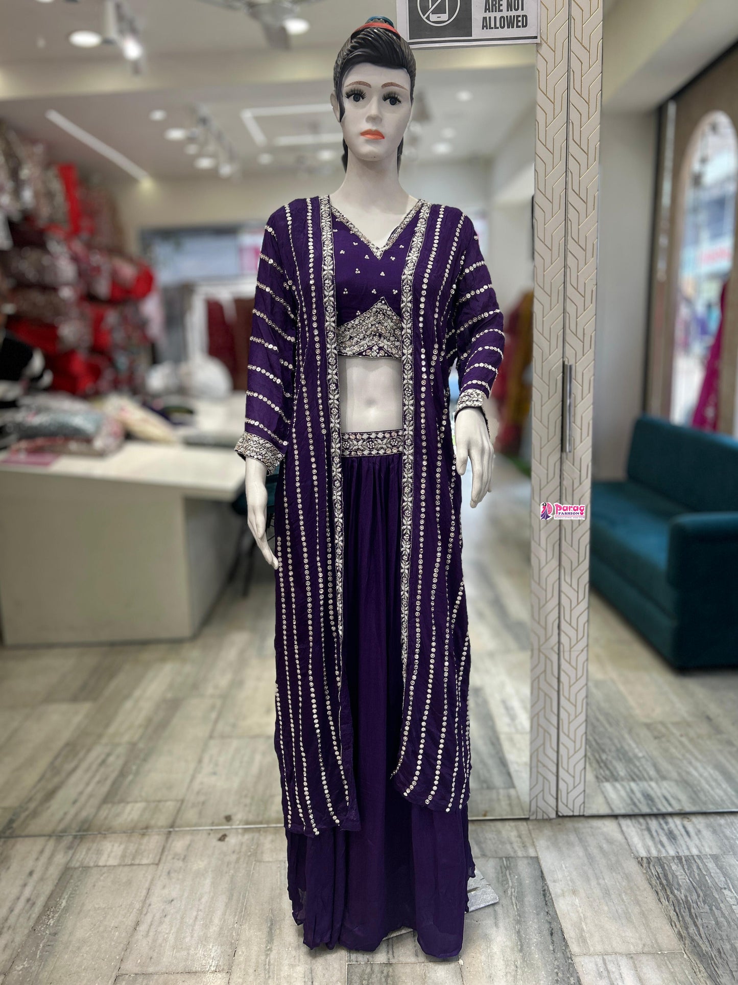 Chinon Fabric Crop Top & Skirt Set