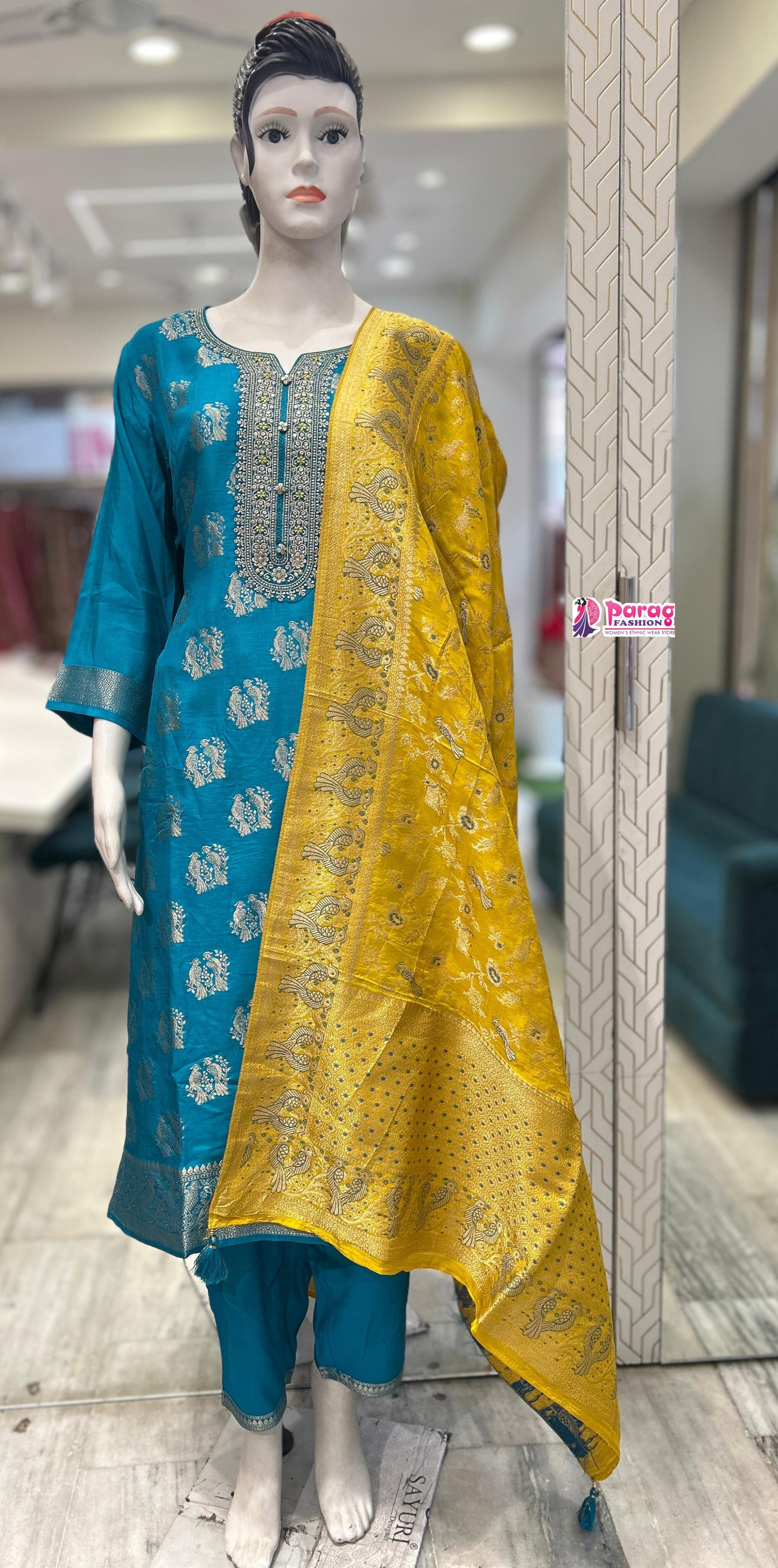 Firozi Banarasi Kurti Suit Set