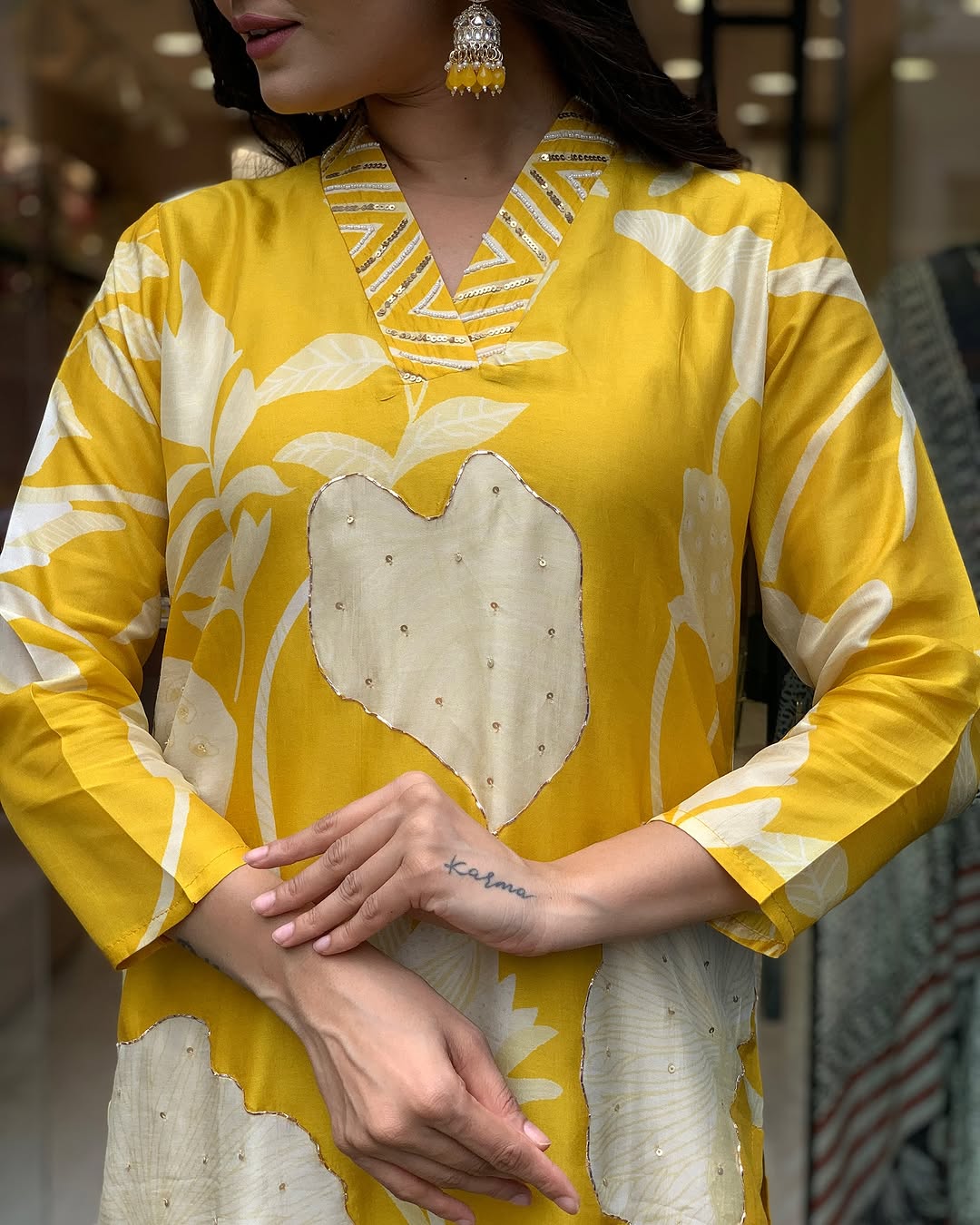 Silk fabric v Neck Kurti Suit Set