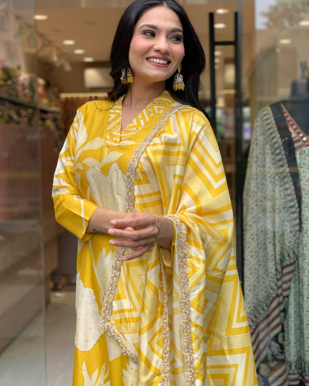Silk fabric v Neck Kurti Suit Set