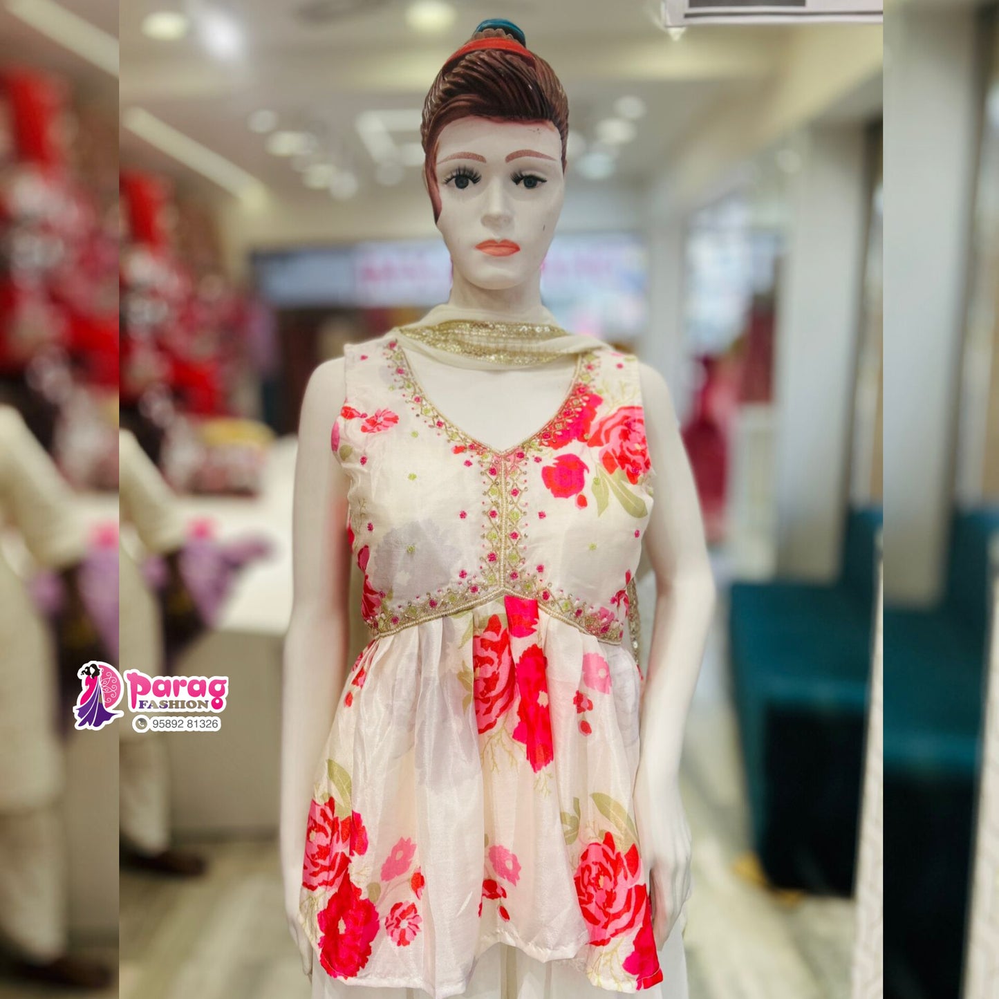 Glow in our white Georgette Kurti Sharara set