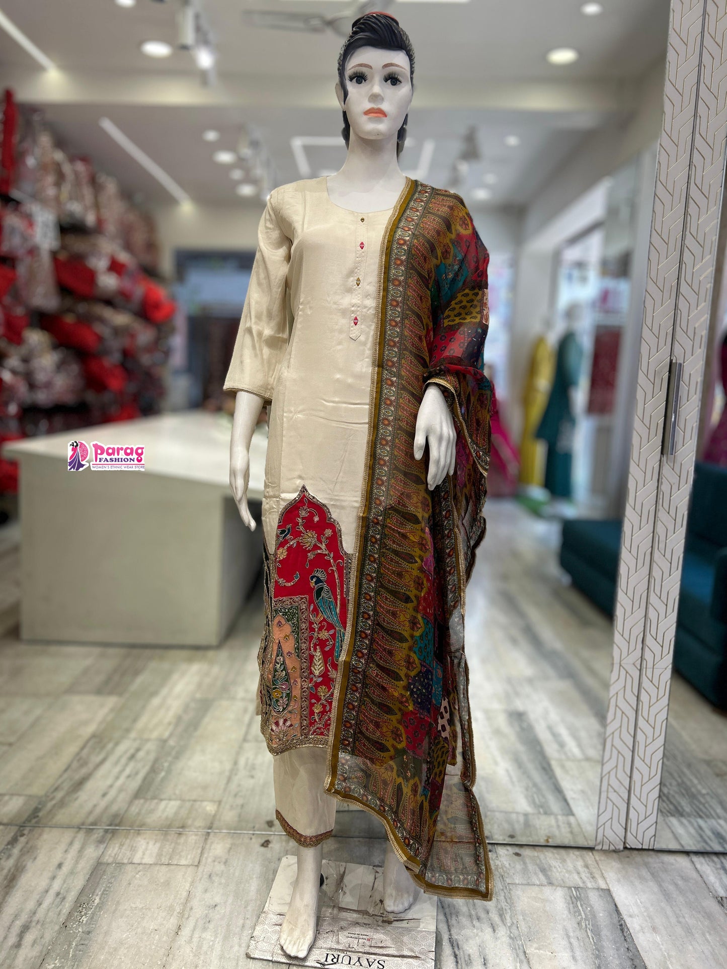 pure silk cream kurti suit set