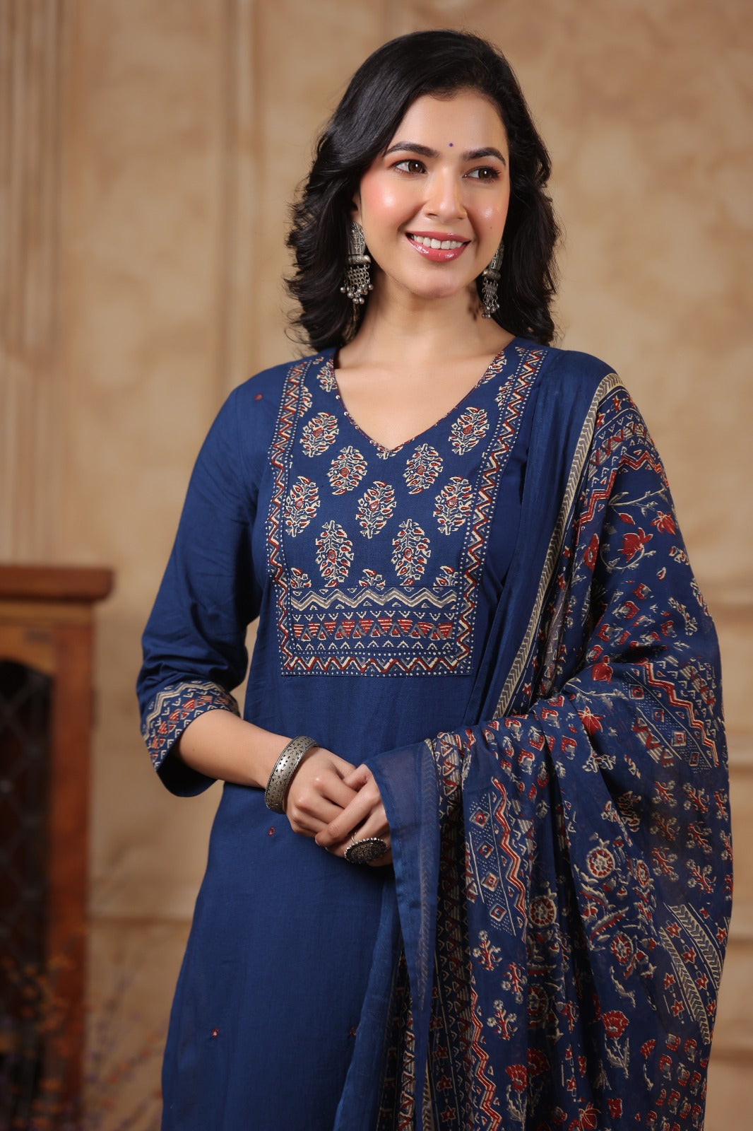 Blue Cotton Kurti Suit Set