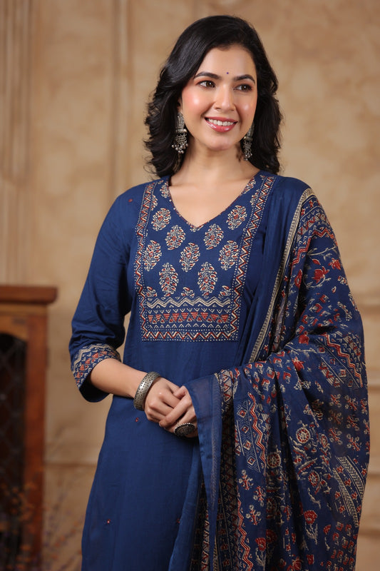 Blue Cotton Kurti Suit Set