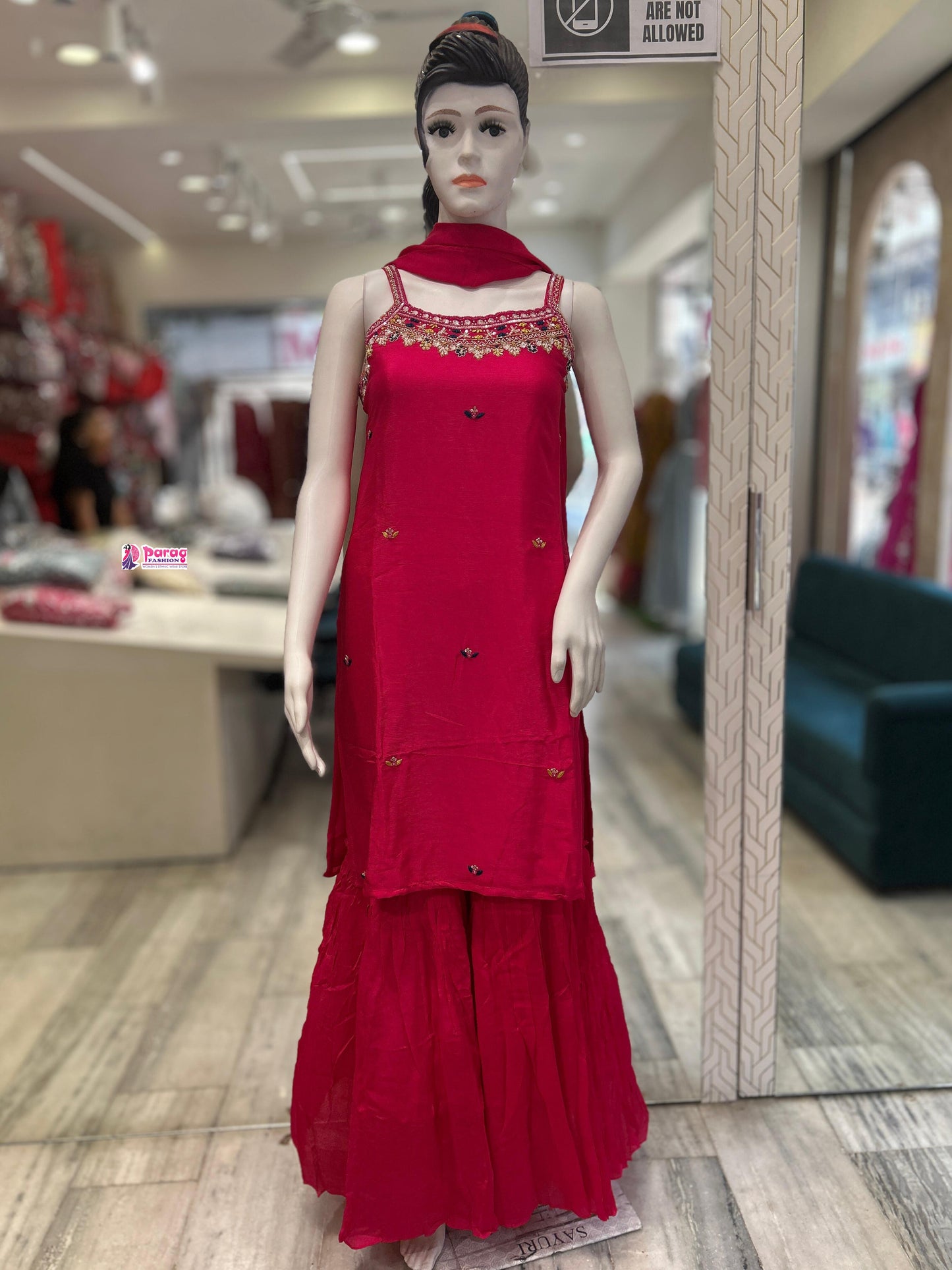 Chinon Fabric Short Kurti & Sharara Set