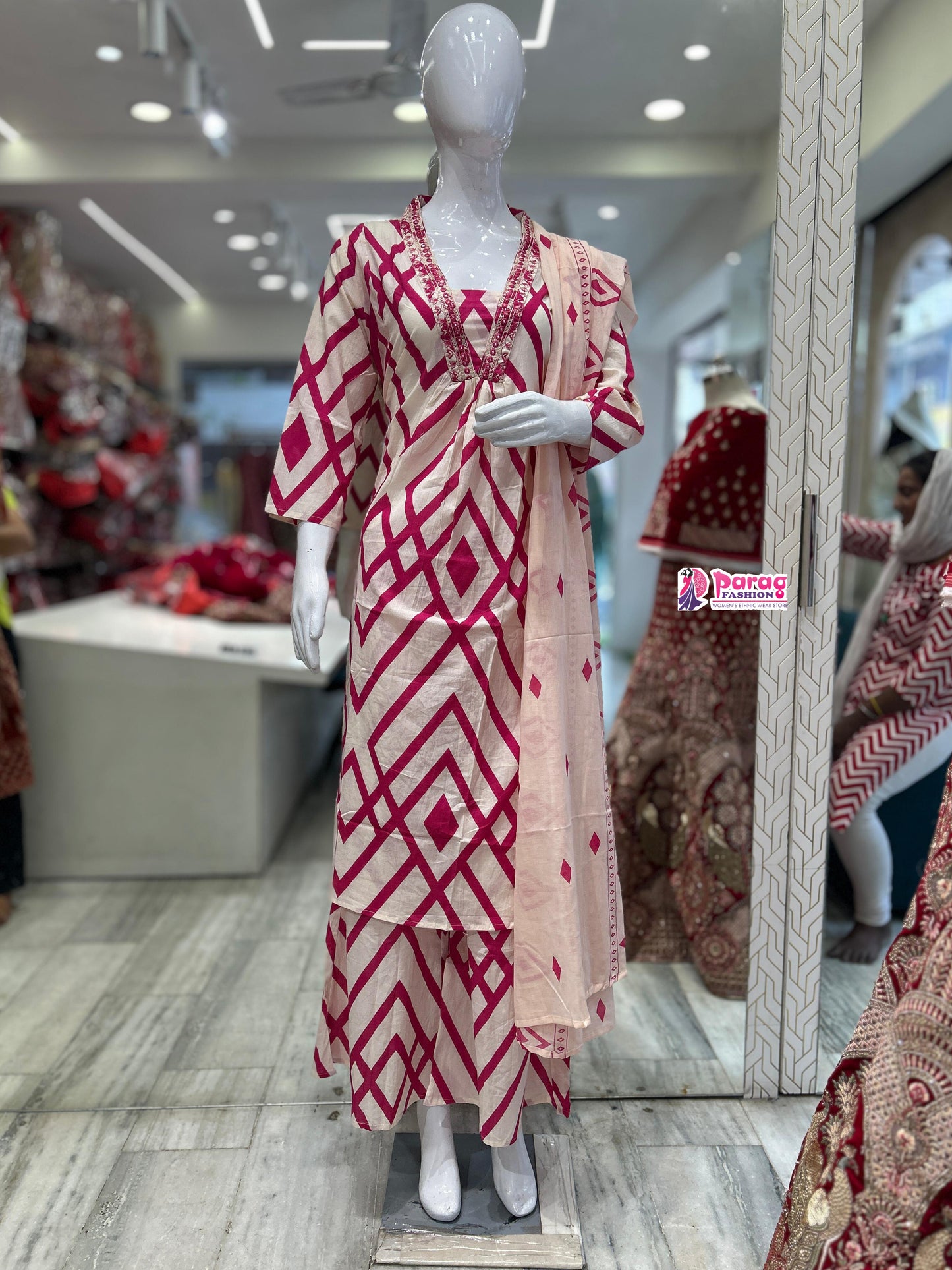 cotton A-line kurti-plazo set