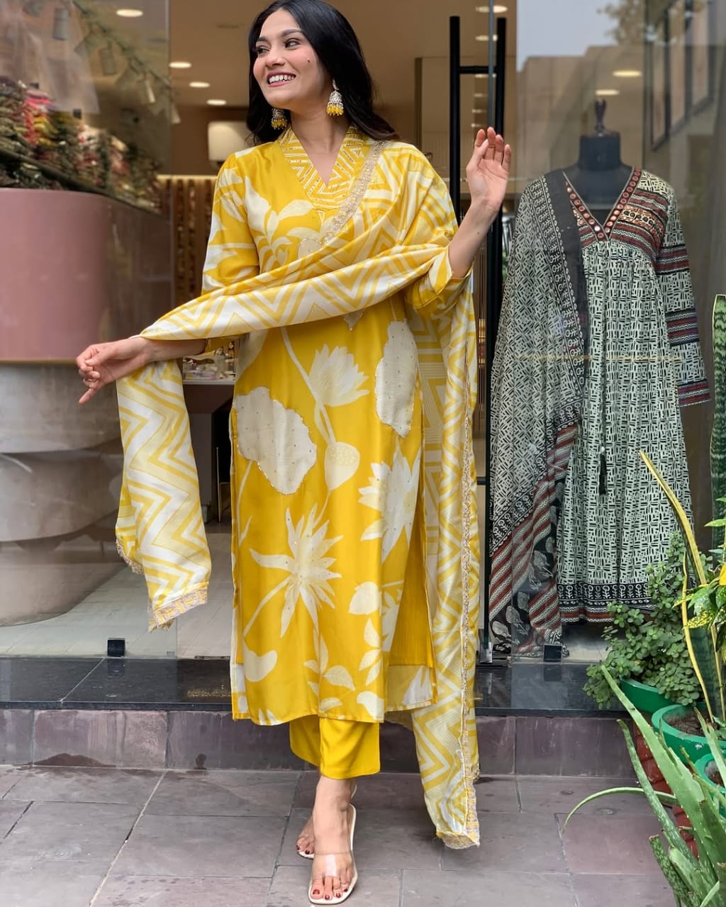 Silk fabric v Neck Kurti Suit Set