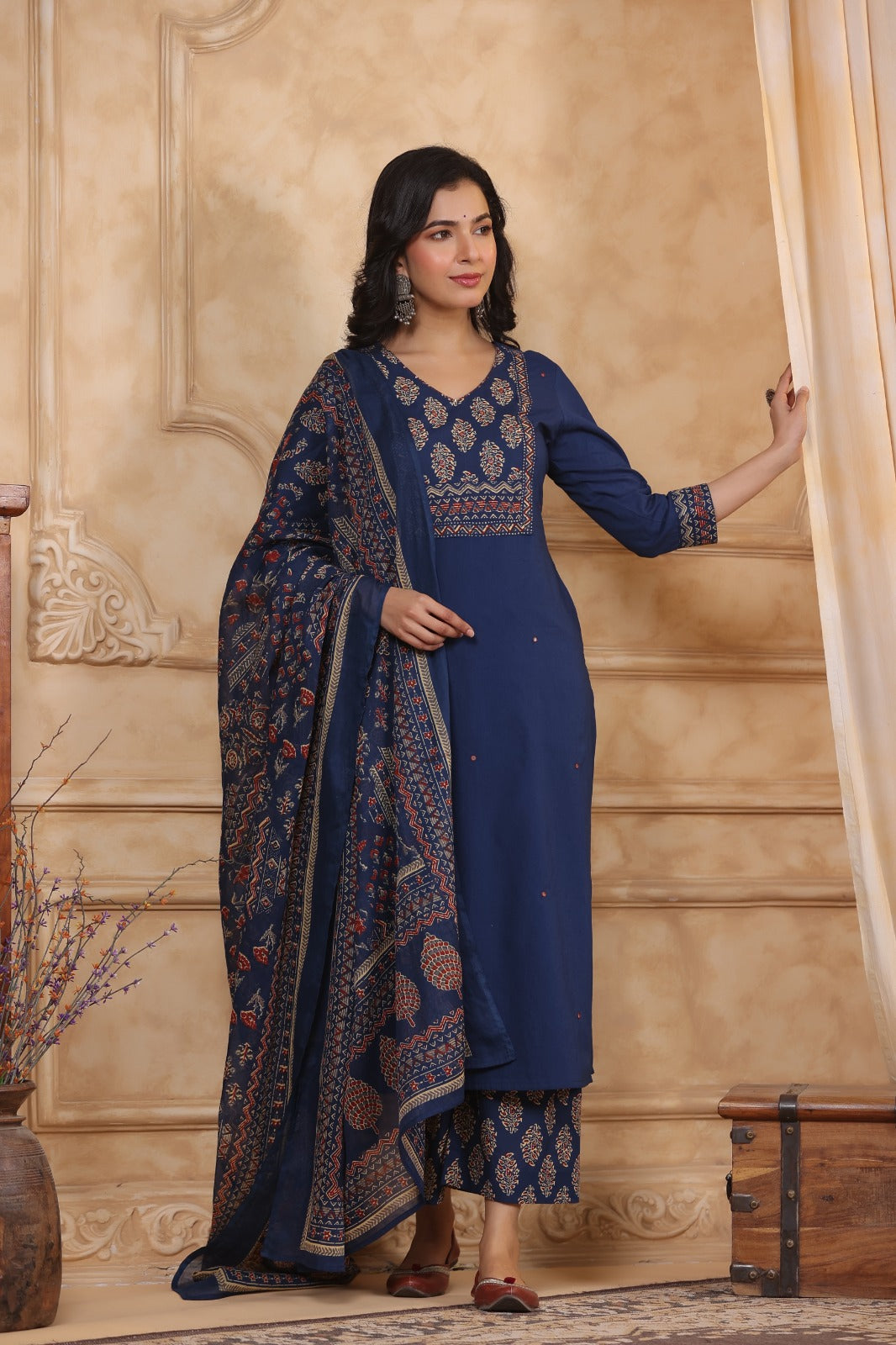 Blue Cotton Kurti Suit Set