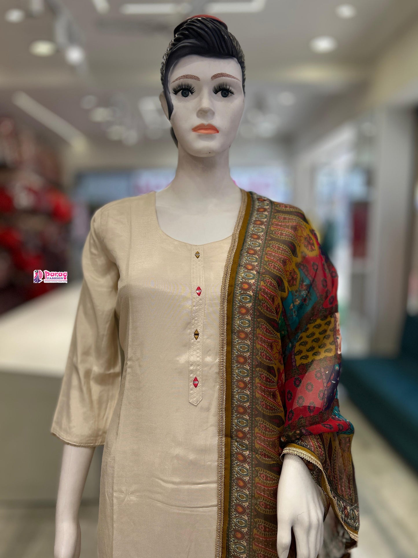 pure silk cream kurti suit set