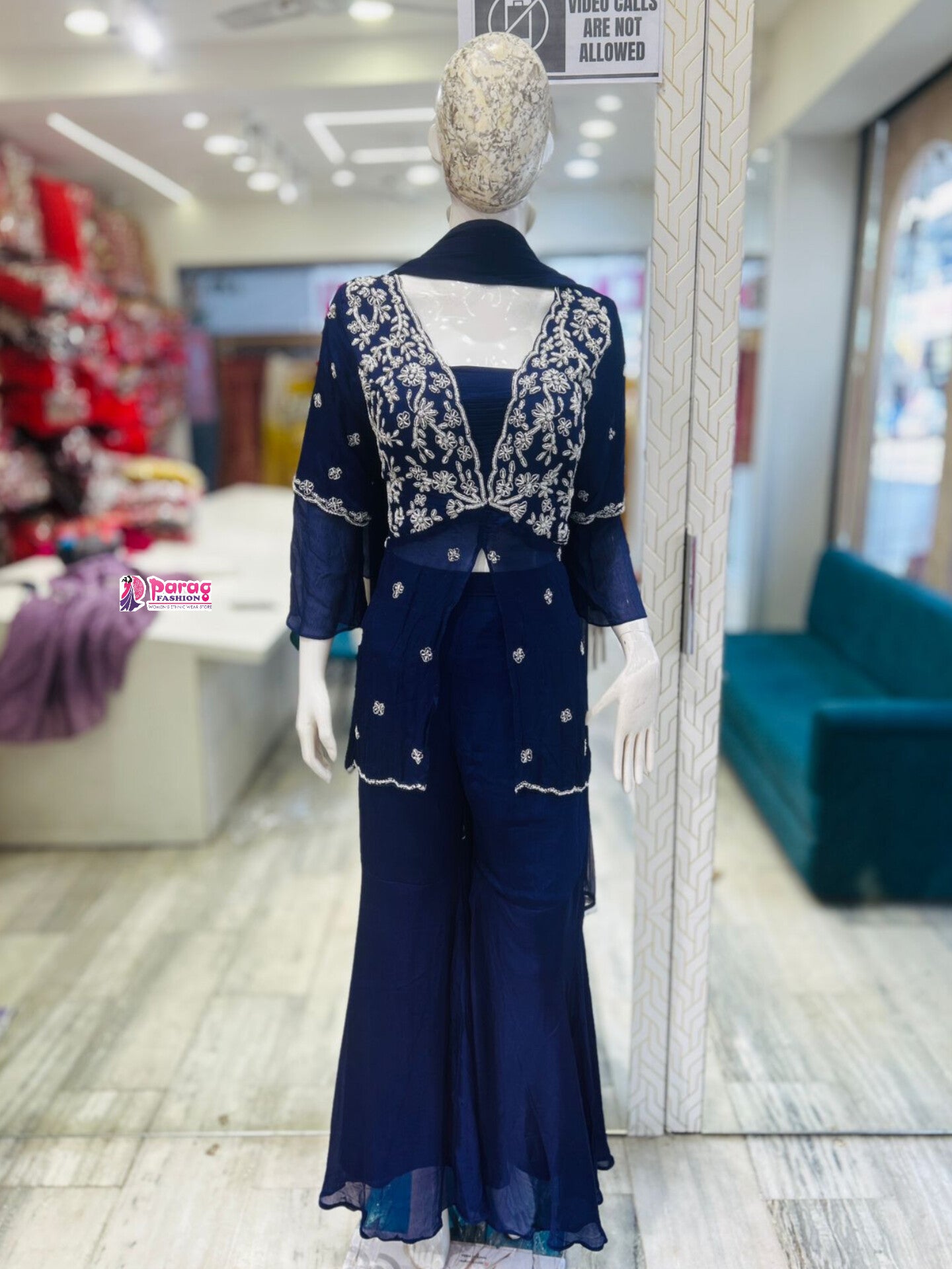Chinon Fabric Peplum Kurti & Plazo Set