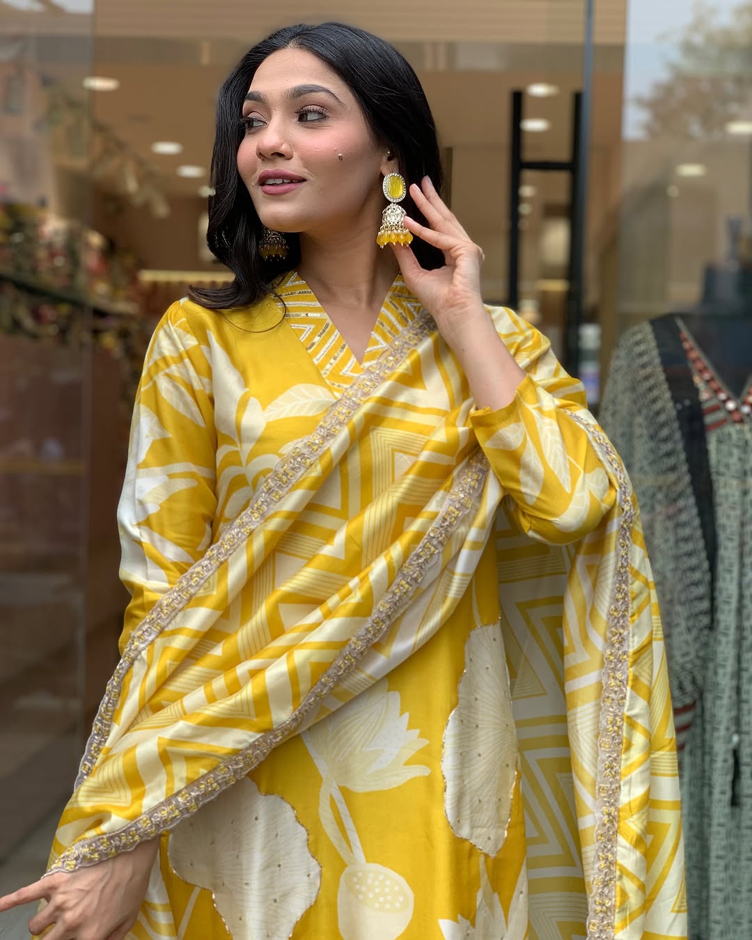Silk fabric v Neck Kurti Suit Set