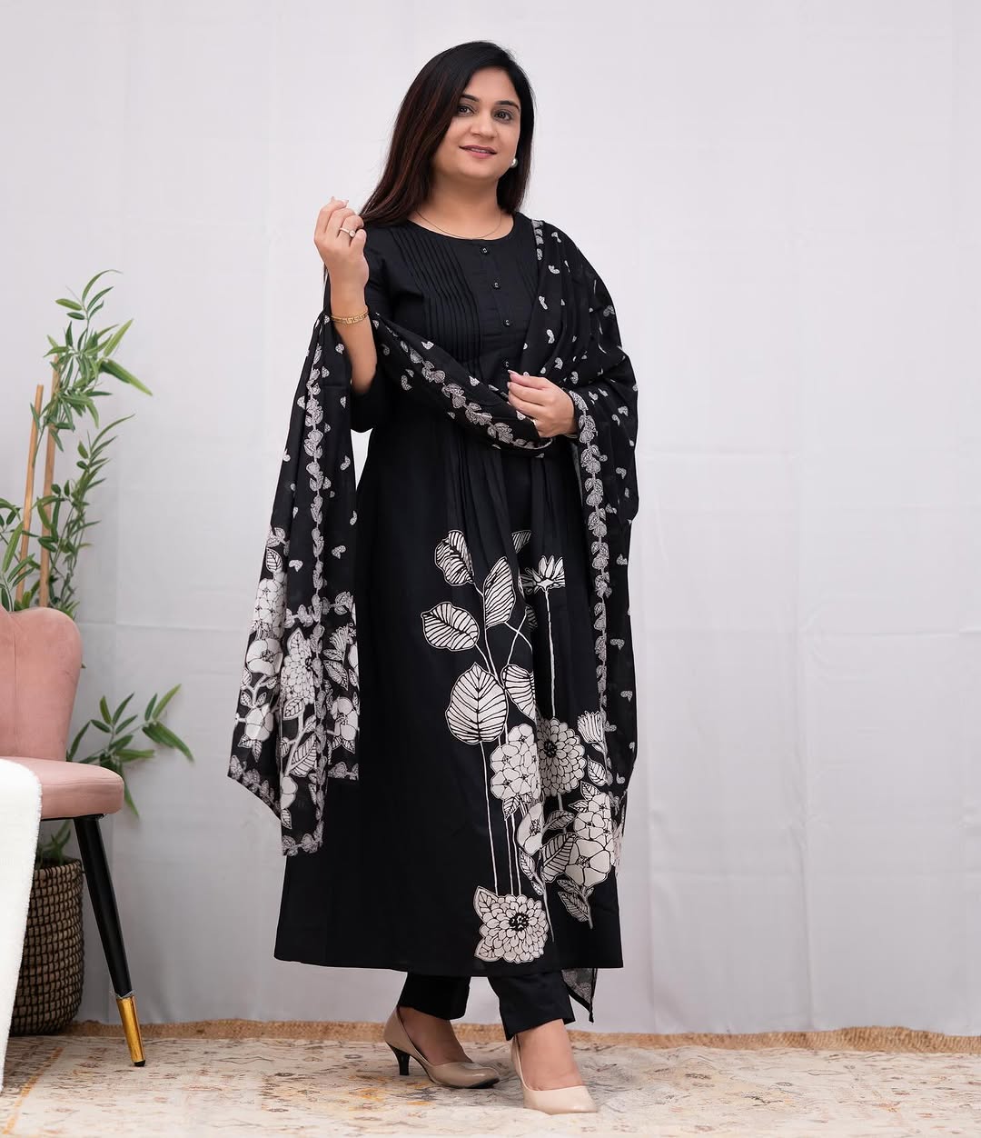 Navy blue cotton kurti suit set