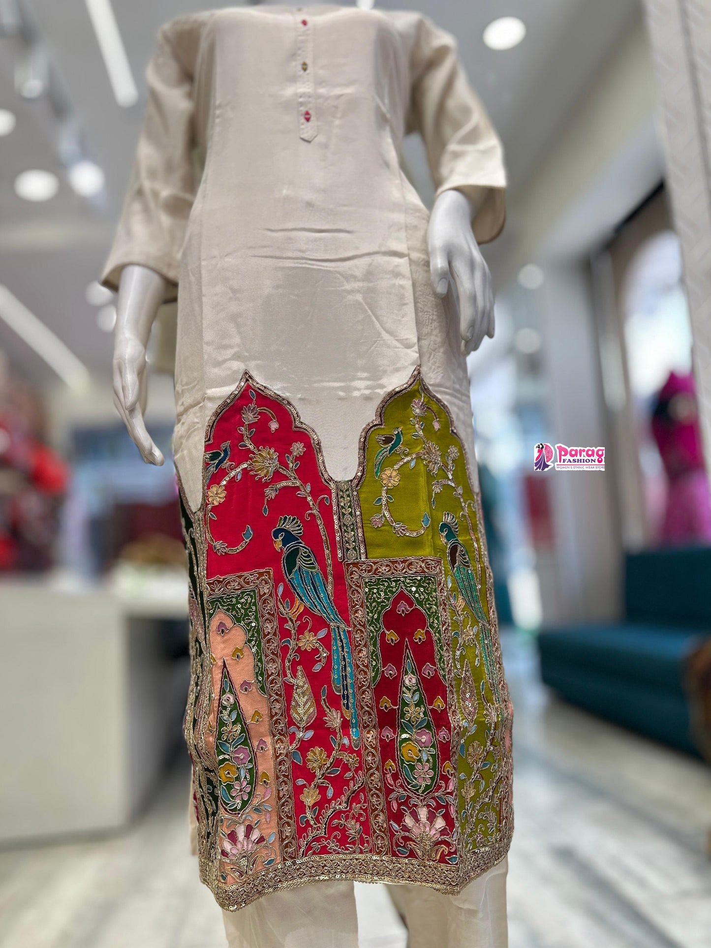 pure silk cream kurti suit set