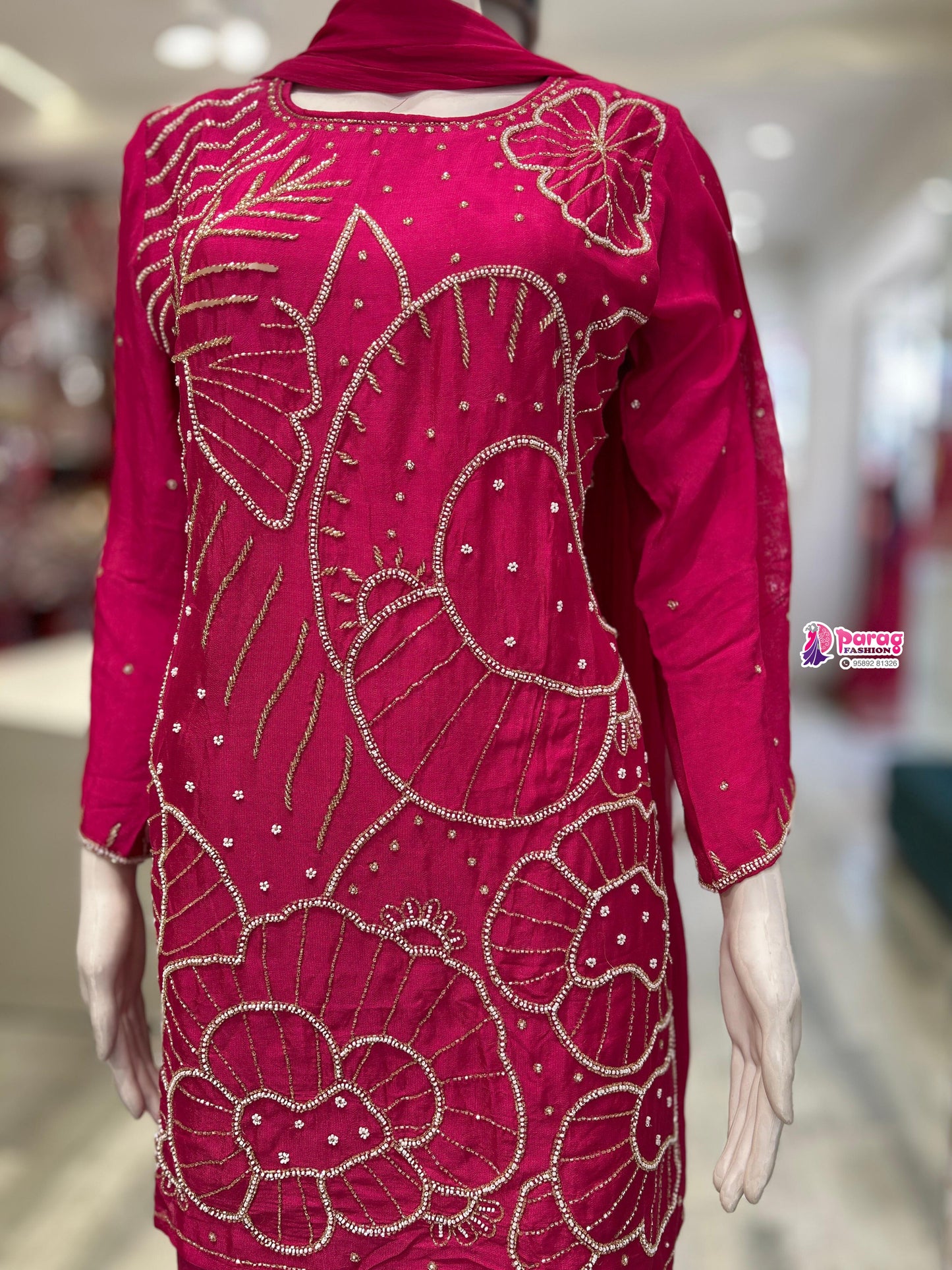 Pink Chinon short Kurti & Plazo Set