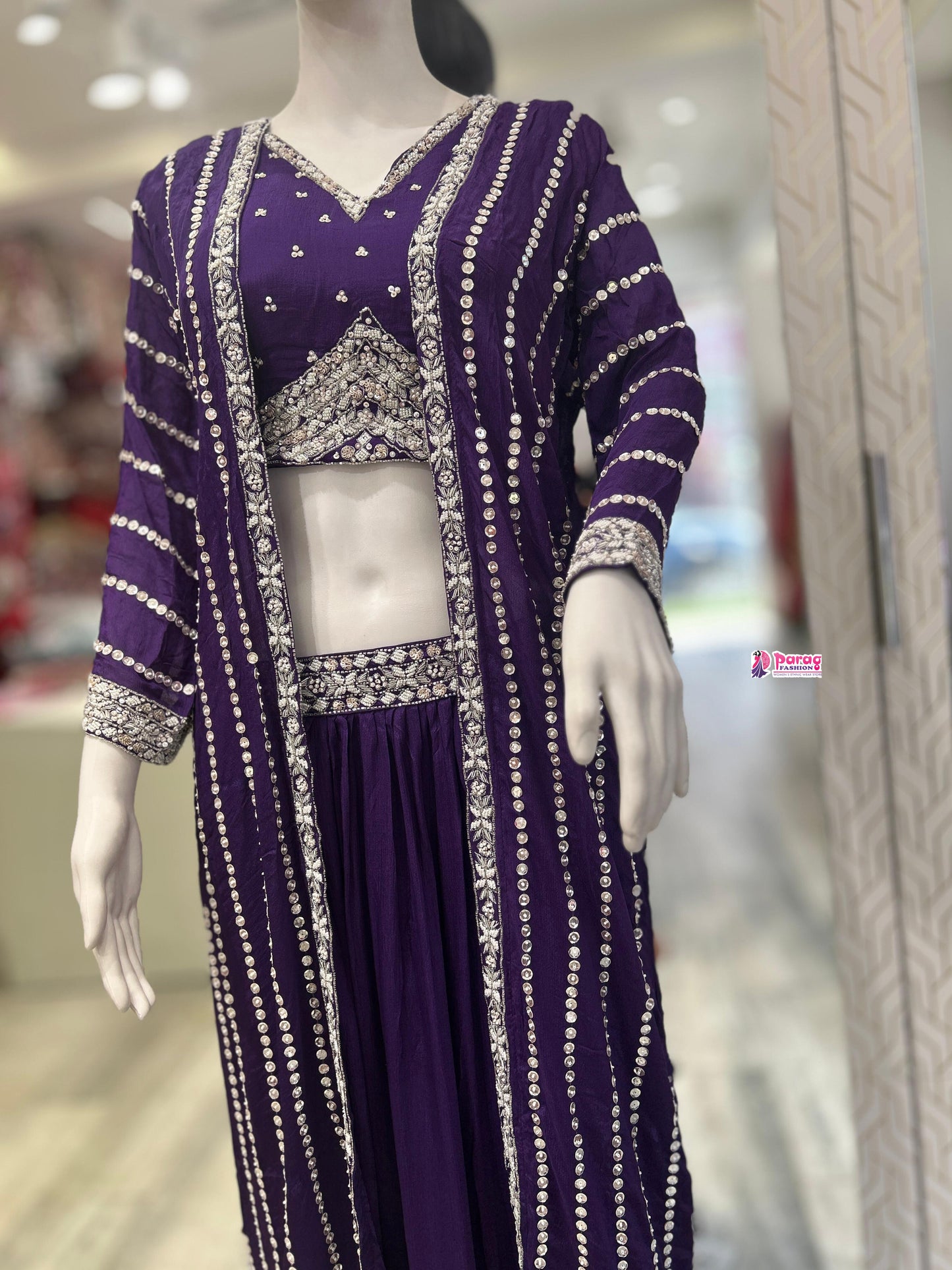 Chinon Fabric Crop Top & Skirt Set