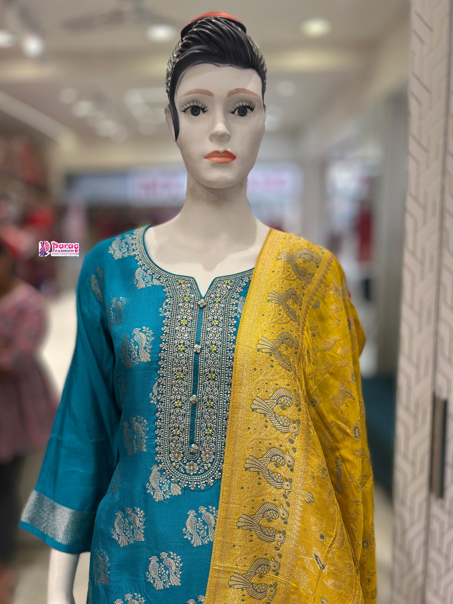 Firozi Banarasi Kurti Suit Set