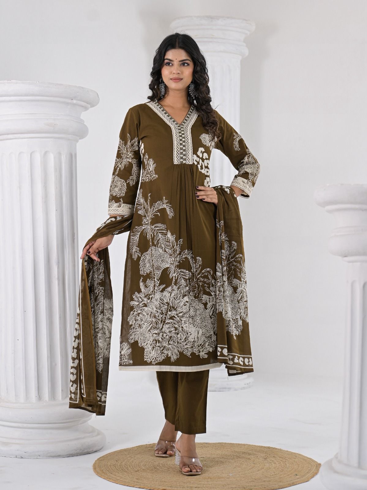 Mahendi Green Cotton Kurti Set