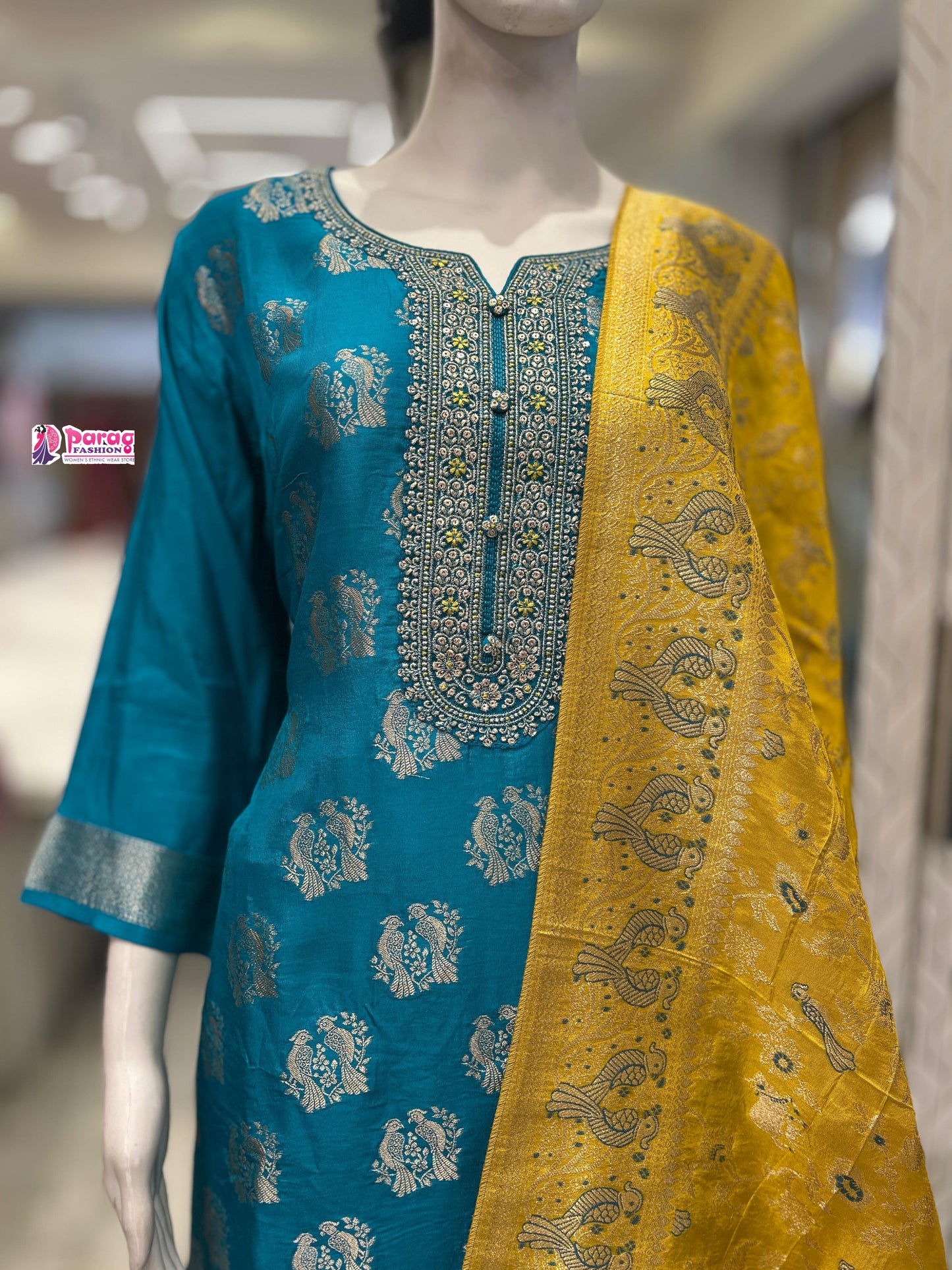 Firozi Banarasi Kurti Suit Set