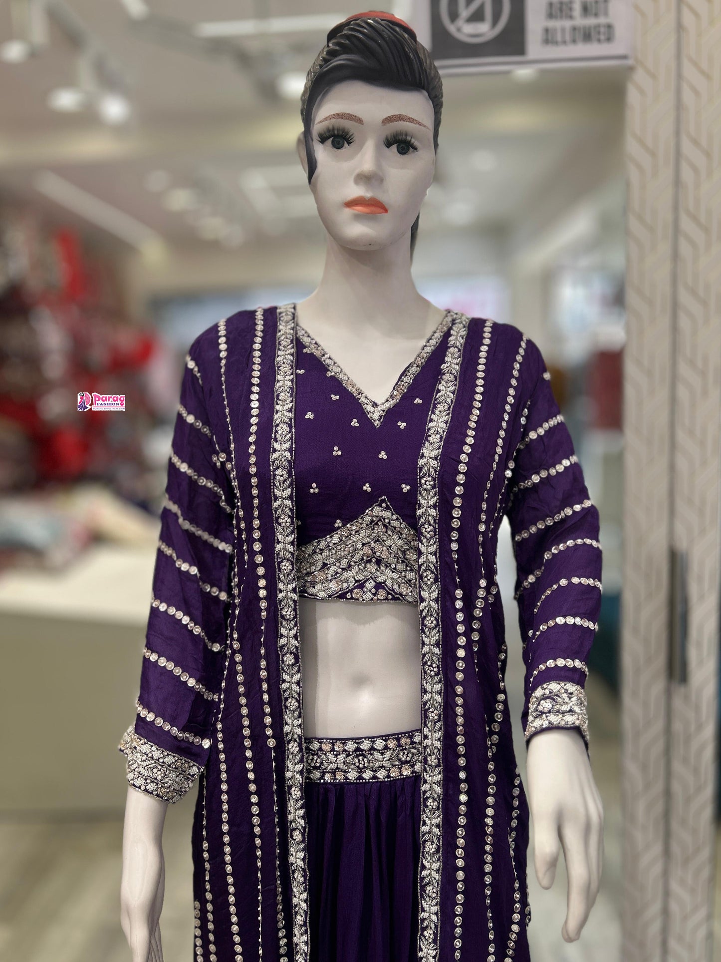 Chinon Fabric Crop Top & Skirt Set