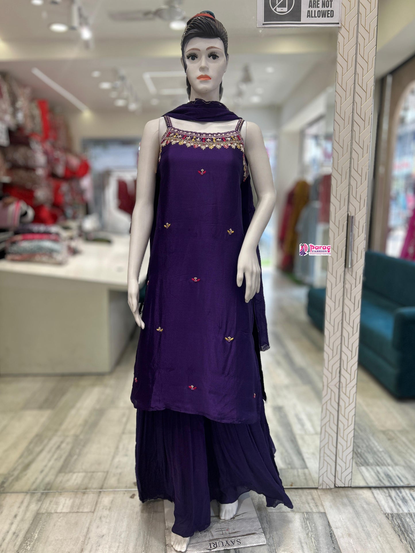 Chinon Fabric Short Kurti & Sharara Set