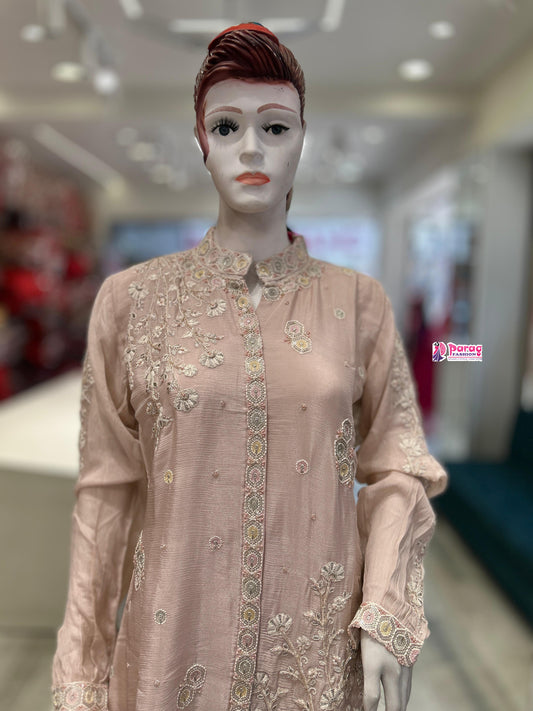 peach Chinon Co-ord Set