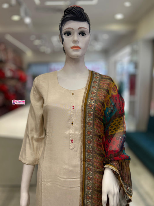 pure silk cream kurti suit set