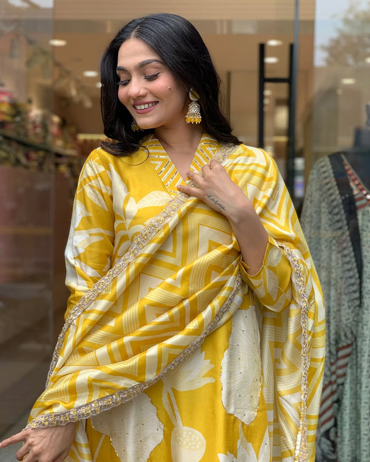 Silk fabric v Neck Kurti Suit Set