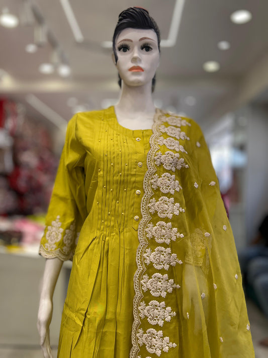 Mustard Platted 3pc Suit
