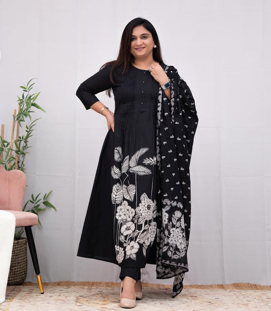Navy blue cotton kurti suit set